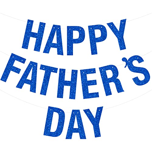 Image of Happy Father's Day Glitter Blue Banner Bunting Banner for Dad Father's Party Decorations Backdrop Garland for Father's Day (Dark Blue)