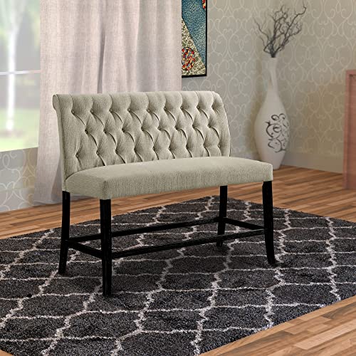 Image of Benjara Benzara Fabric Upholstered Wooden Counter Height Bench, Beige and Black,