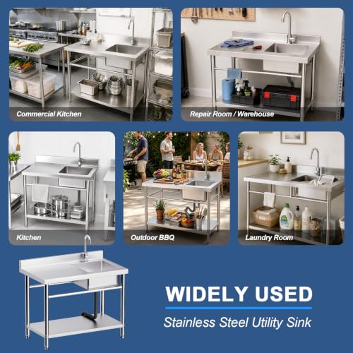 Image of 39 inch Stainless Steel Utility Sink with Workbench, Laundry Sink