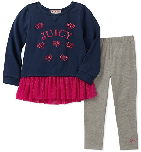 Juicy Couture Girls' Big 2 Pieces Tunic Legging Set, Navy/Pink/Gray, 8/10