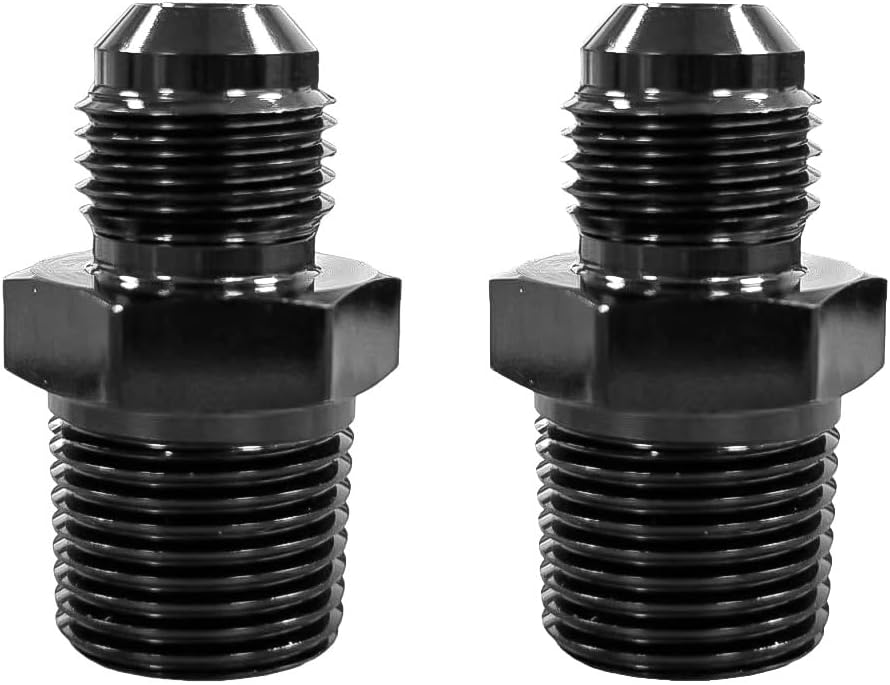4AN Male Flare to 1/8'' NPT Male Hose Pipe Fitting Adapter Union Connector Aluminum Straight Black Anodized 2PCS