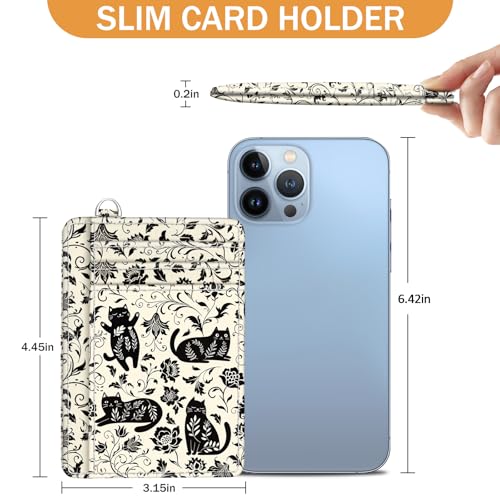 Image of Yonlevres Cat Credit Card Holder Small Wallet Women RFID Blocking Slim Cute | Front Pocket, Handy, RFID Blocking, Woman Girls Ladies Gifts, D-ring for Keychain,Thin Mini Card Case, ID Window, PU Leather