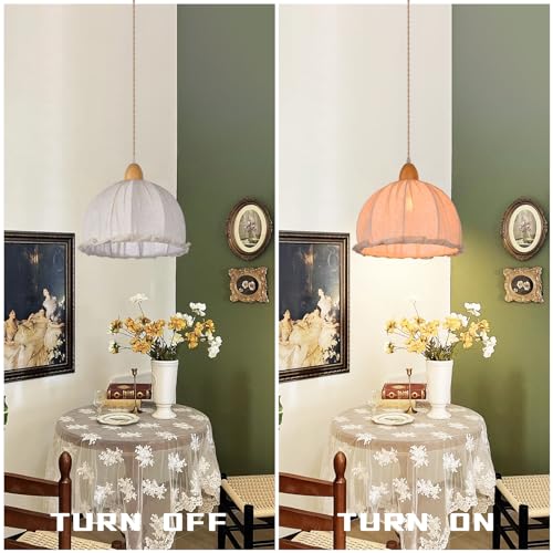 WalmHomie 1 Light Cloth Pendant Light Creative Lamp Fixtures Coastal Fabric Chandelier Shade for Kitchen Island Bedroom Restaurant Living Room, 13.78''Wx9.45''H - Image 6