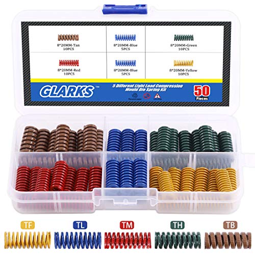Glarks 50Pcs 5 Colors 8mm OD 20mm Long Light Load Compression Mould Die Spring Set Compatible with 3D Printer Ender 3 Stock Bed Leveling