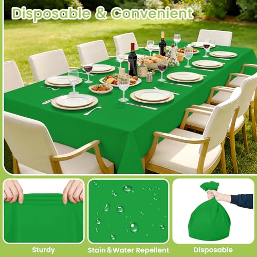 Image of Mulbozy Green Plastic Table Cloth Disposable 4 Pack, 54 x 108 Inch Tablecloths Rectangle, Green Plastic Table Cover for Party Decor