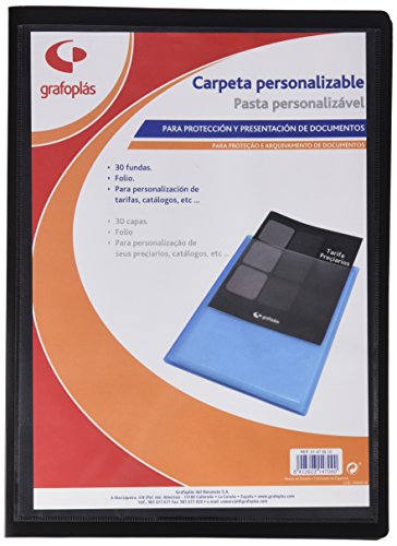 grafoplas 1475510 Folder with 30 Sleeves, Foolscap, Tapas PP, Black, Folio