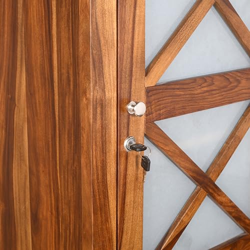 Image of EXCEL Home Cross Pattern Solid Wood 1-Door Wardrobe in Provincial Teak Finish