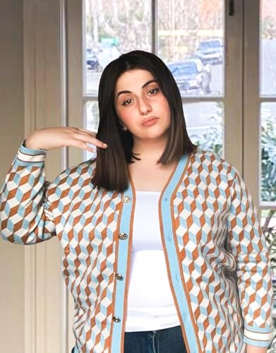 Kedera Women's Open Front Cardigan Sweaters Fashion Button Down 3/4 Sleeve Plaid Sweaters Lightweight Outwear Coats4