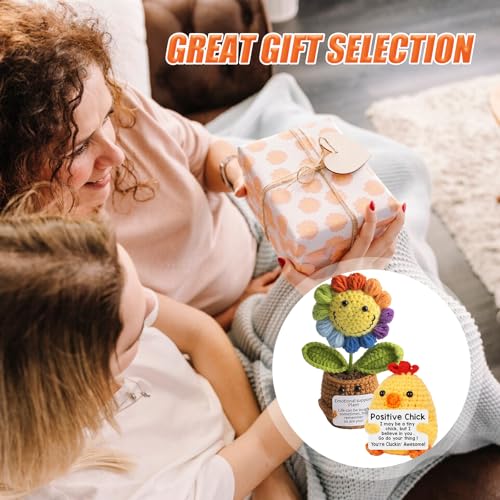 DiiWmme Handmade Crochet Flower Bouquet, 2 PCS Knitted Sunflower and Chick Set, Perfect Thank You Gift for Women, Teacher Appreciation, Birthday Decor, Home and Office Desk Decoration (Sunflower) - Image 4