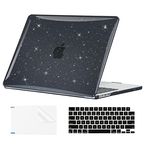 Image of EooCoo Case Compatible with MacBook Air 15 inch M5 2026 2025-2023 Release M4 M3 M2 Model A3448 A3241 A3114 A2941, Plastic Hard Shell Case & Keyboard Cover & Screen Protector, Sparkly Black