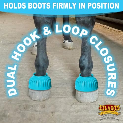 Image of HILASON Western Horse Rubber PVC Ribbed Double Hook and Loop Bell Boots Training Protective Shock Absorbing Leg