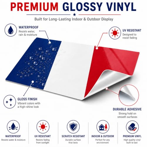 Image of France Vinyl Flag Stickers, Car Decals, Waterproof Indoor Outdoor, Laptop Stickers, Car Bumper, French Flag, 5 x 3 Inches, Set of 3