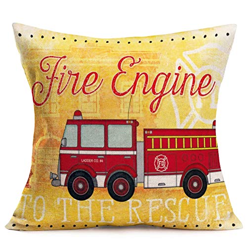 Doitely Throw Pillow Covers Emergency Vehicle Red Aid Fire Engine Truck To The Rescue Cool Design Decorative Pillow Cases Home Decor Square 18X18 Inches Cotton Linen Pillowcase #TOP24