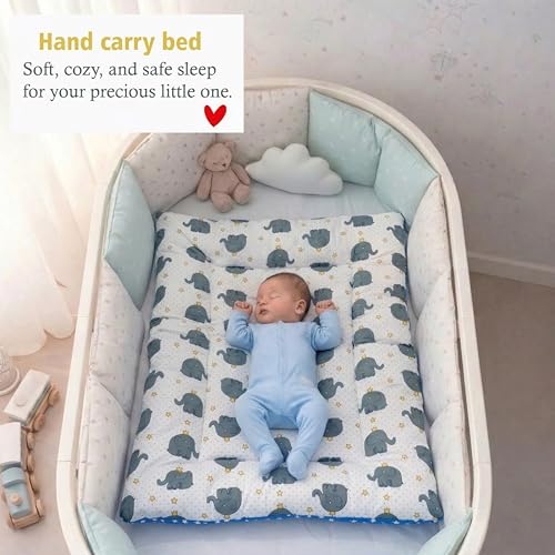 Image of Fareto Combo of Baby Nest | Net with Bed | Carry Bag | 4 Pcs Bedding Set(0-6 Months) (Fullset Nest) (Ele Gray)