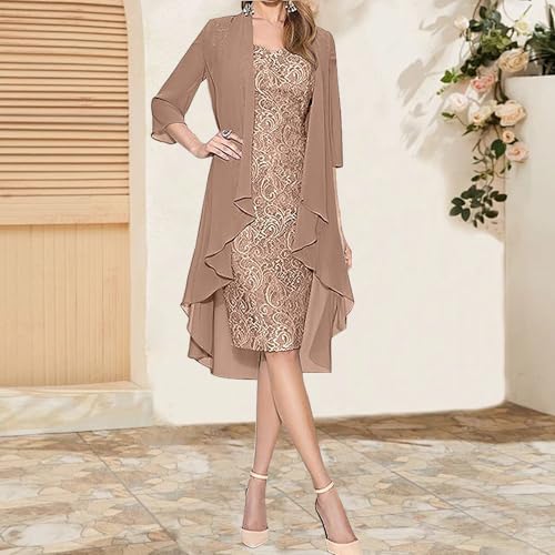 Mother of The Bride Dress Womens Summer 2 Piece Outfits Chiffon Lace Formal Evening Party Dress Casual Cocktail Dresses2
