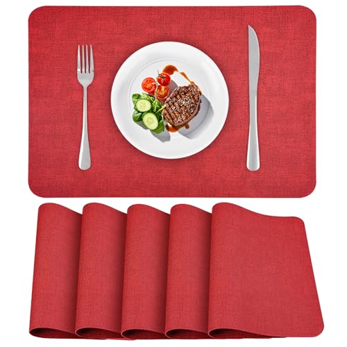 APLKER Tovagliette Americane lavabili,Set di 6 Tovaglietta Americana Bifacciale Antiscivolo Impermeabile Tovagliette Colazione Plastica Facile Pulire Tovagliette Americana (rosso retrò, Set di 6)