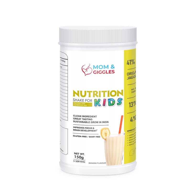 Image of MOM & GIGGLES Plant Based Protein Powder| Vegan Protein Powder | Pea Protein Powder (Banana Flavour) Pack of 1-150gm