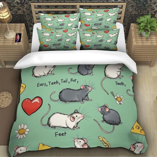 JCOUSDAEO Rats and Linge de Lit Microfibre 3 Pièces Imprimé en 3D Facile d'entretien Cartoon Animal Parure de Lit avec Taie d'oreiller Hypoallergique for Décoration de Chambre Single（140x200cm） – vue 4