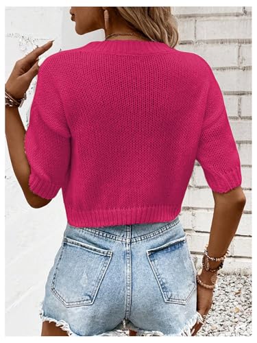 Image of GORGLITTER Women's Puff Short Sleeve Crop Cropped Sweaters Top Cute Outfits | Old Money Outfits Women, Date Night Outfit for Women, Going Out Tops Trendy, Knit Tops Sweater