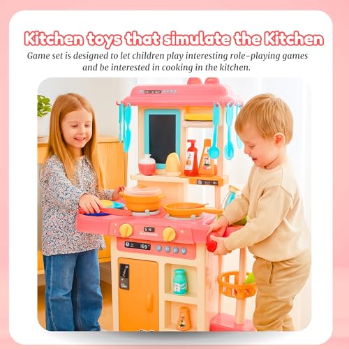 Image of Premium Big Kitchen Set for Girls Ages 2 to 10 | KIitchen Toys Set with Steam, Light, Sound, and Sink | Fun Pretend Play Toys for Toddlers to Explore Cooking and Real Kitchen Play Safely