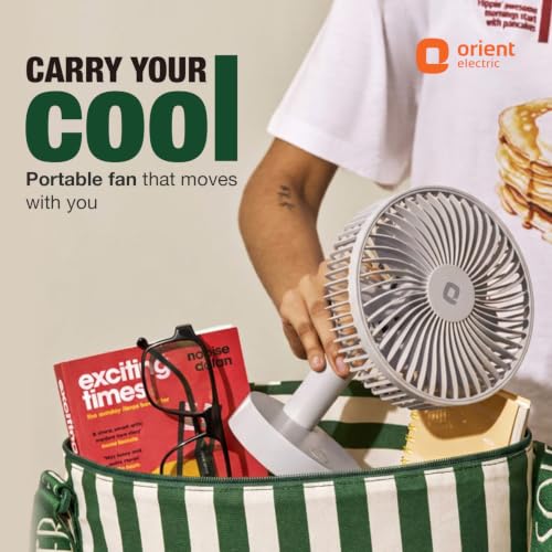 Image of Orient Electric Elfie Rechargeable Personal Fan | 90 Adjustable Airflow | 1800 mAh Battery | 4 Speed Modes | Quiet Operation | USB Type-C Charging | Compact Mini Fan | Cloud White