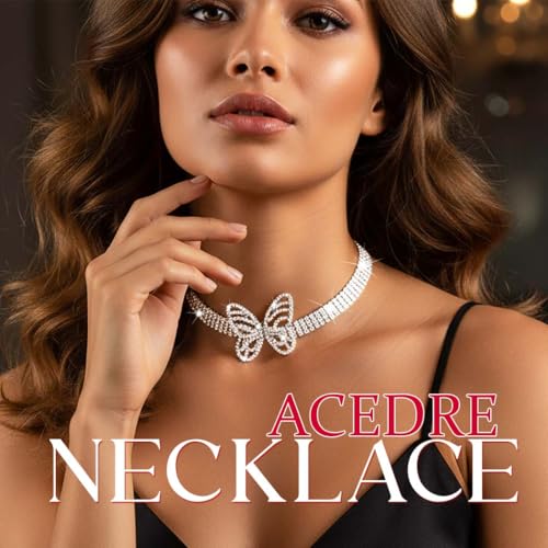 ACEDRE Rhinestone Butterfly Choker Necklace Silver Diamond Charm Bling Necklaces Jewelry for Women3