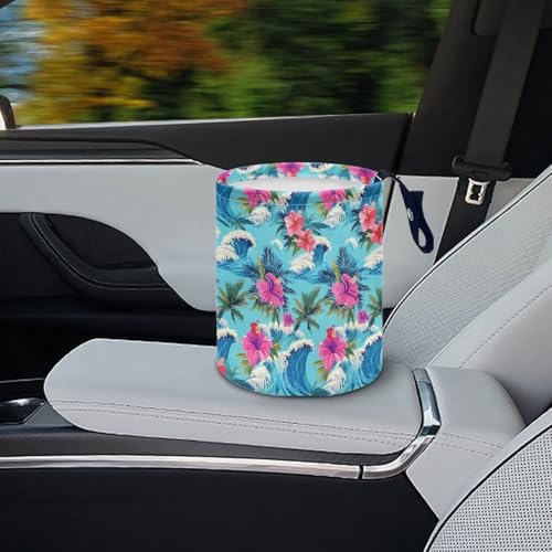 Image of Wave Flower Car Trash Can Cute Car Trash Bag Vehicle Trash Can Cars Accessories Trash Bag Hanging Portable Waterproof Collapsible Trash Bag for Cars