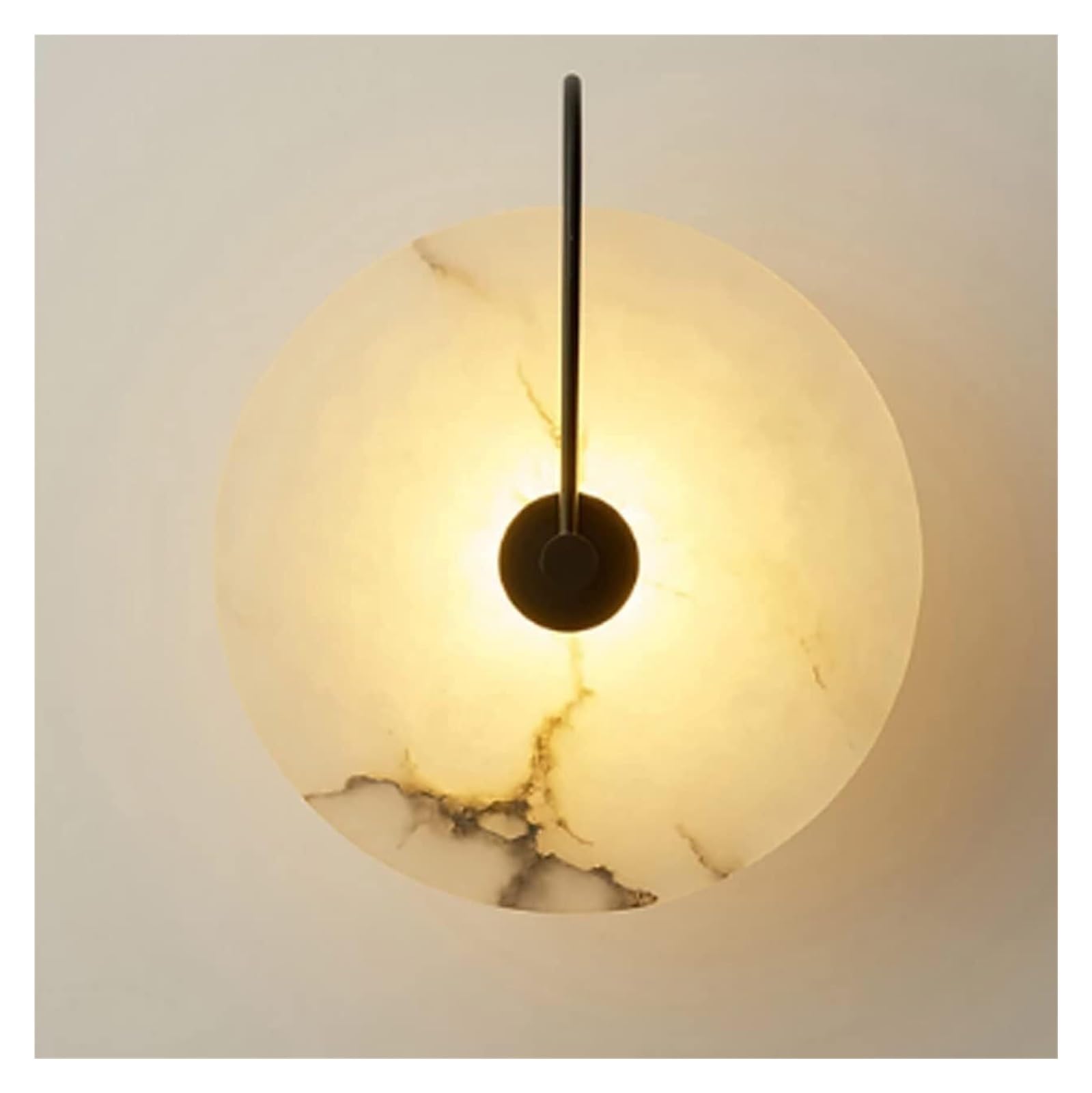 KHUKHU Nordic Style Stone Wall Lamp Natural Marble Wall Sconce Metal Base Indoor Wall Lights Round Alabaster Wall Sconces for Living Room Dinning Room Corridor Study Home Light Decoration(D,30cm)