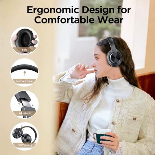 Image of Hybrid Active Noise Cancelling Headphones 130H Wireless Over Ear Headphones | Bluetooth, Hi-Res Sound, Deep Bass, Spatial Audio, Dual Connection, Custom EQ via App, Comfortable Fit for Travel Home Office