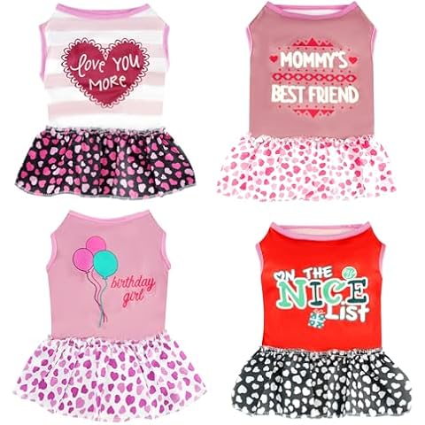 Pistha 4 Pack Dog Dresses Adorable Girl Puppy Printed Dresses Pet Doggy Clothes for Small Dogs Girl Holiday Apparel Dresses(M) Cover