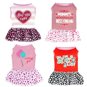 4 Pack Adorable Girl Puppy Printed Doggy Clothes for Small Dogs – Girl Holiday Apparel