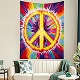 Buyidec Tie Dye Peace Sign Tapestry Wall Hanging Art Deco Tapestries for Bedroom Living Room Dorm