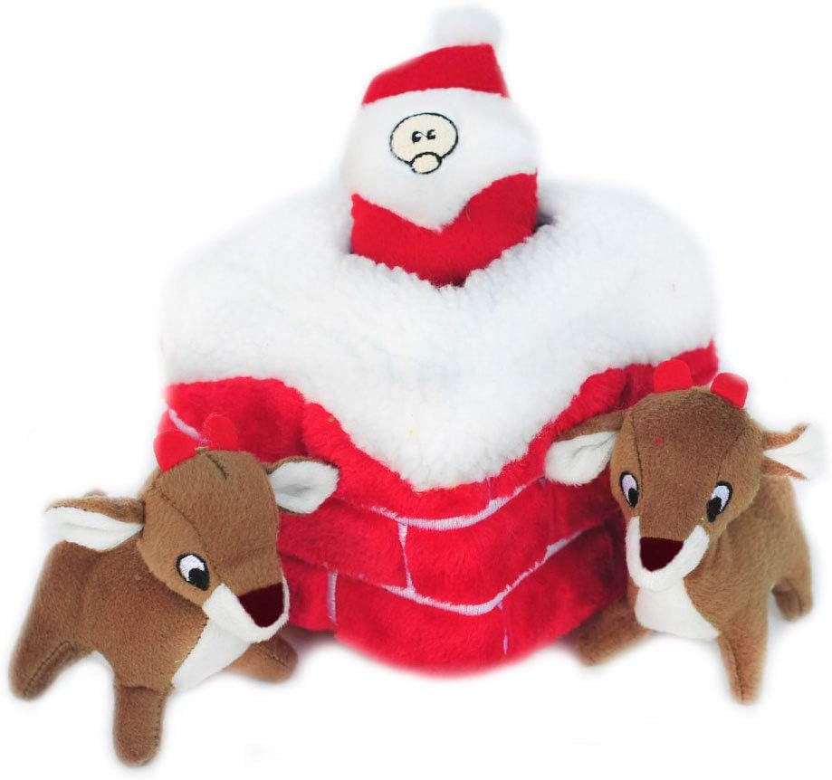 ZippyPaws Holiday Chimney Burrow Squeaky Plush Hide and Seek Dog Toy