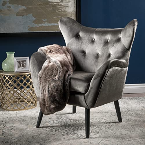Christopher Knight Home Seigfried Mid-Century Velvet Arm Chair, Grey / Black #TOP1