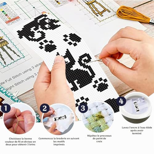 FREEBLOSS 6 Pcs de Marque-Pages au Point de Croix Kit 11 CT Chat Point de Croix Kit Complet Kits de Signet DIY Débutants Adulte avec Instructions, 6 x 20 cm – vue 4