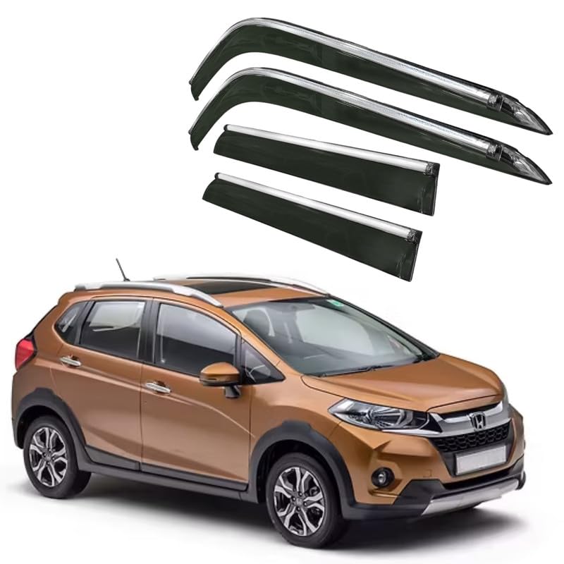 Image of CAR SAAZ Side Door Visors for WR-V (2020-2023)(Set of 4Pcs)|Chrome Lined Rain Guards, Polycarbonate, Smoke Finish