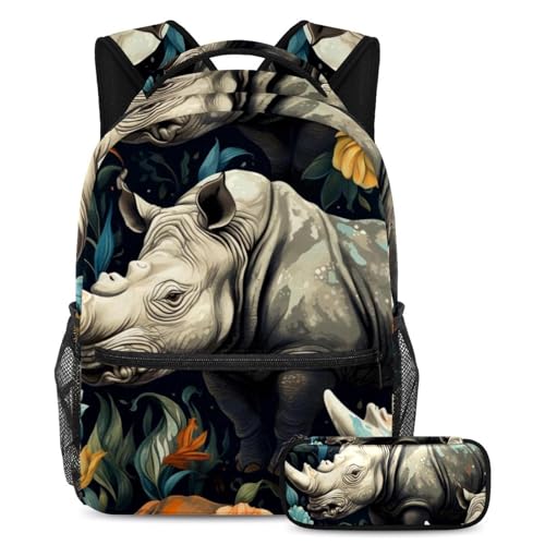 Sac à dos avec trousse Art Flowers Rhino grand cartable scolaire mixte