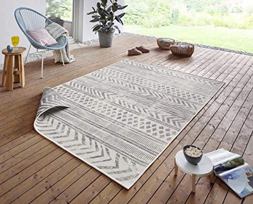 NORTHRUGS In- und Outdoor Teppich Biri 120x170cm - Wendeteppich Wetterfest Boho Style Vintage Design Läufer für Balkon Terrasse Garten Wintergarten Wohnzimmerteppich Wasserfest in Grau Creme