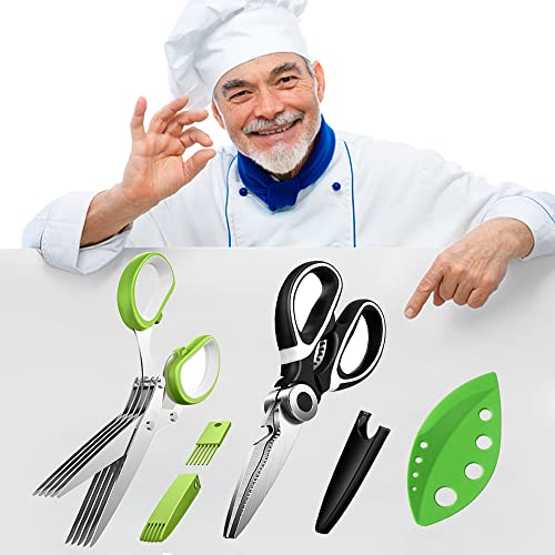 3 Pack Scissors Herb Stripper Tools Kits 5-Blades Stainless Steel Scissors, Heavy Duty Meat Scissors With Kitchen Herb Stripping Tool, Safe Covers Cleaning Comb Multipurpose Chopping Shear, Mincer #TOP5
