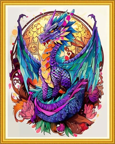 Image of Magxvouy Cross Stitch Kits Stamped Full Range of Embroidery Kits,Cross Stitch Patterns Needlework Kits for Beginners 11CT Printed Kits&Magic Dragon 16x20 inch