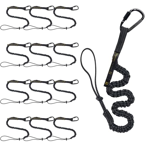Image of TRSMIMA Safety Tether Tool Lanyard - 12 Pack Safety Tool Leash Shock Absorbing Strap Lock Carabiner Roofing Work for Window Cleaners Roofers