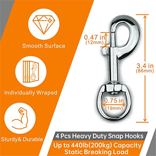 Garwor 4 Pcs Heavy Duty Chrome Swivel Snap Hooks With Spring,Flag Hooks 0.77"X3.38",Pet Buckle Multipurpose Dog Leashes Key Chain For Linking Pet Leash & Collar,Diy Crafts #TOP1