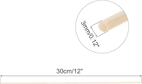 Miniatura 2 de MECCANIXITY Varillas de madera de 11.8 in, 12 varillas redondas de madera, palo de bambú de 0.12 pulgadas para manualidades, accesorios de cabina de