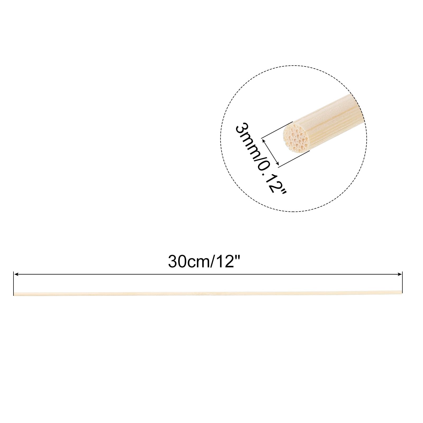 uxcell Wooden Dowel Rods,30cm/12 Round Dowel Rod Wood Sticks,3mm/0.12" Bamboo Stick for Arts Crafts Photo Booth Props - Image 2
