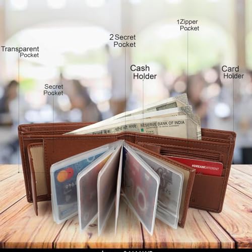 Image of Men's Leather Wallet Bifold Slim Design with Multiple Card Slots, Cash Compartment and Compact Pocket Friendly Wallet for Everyday Use (Brown)