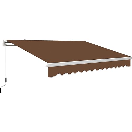 Outsunny 13' x 8' Retractable Awning, Patio Awnings, Sunshade Shelter w/Manual Crank Handle, UV & Water-Resistant Fabric and Aluminum Frame for Deck, Balcony, Yard, Coffee Brown