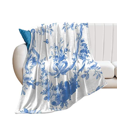Plaid Polaire Catherine dans Blueberry sur Motif Blanc Couvertures Chaud Mariage Couverture Lit 2 Personnes Confortable Enfant Couverture en Flanelle, 200x150cm