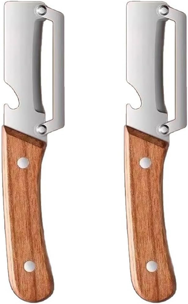 2 Pcs Premium Vegetable Peeler with Wooden Handle and Bottle Opener: 2-in-1 Stainless Steel Kitchen Tool for Fruit Apple Potato Pumpkin Papaya