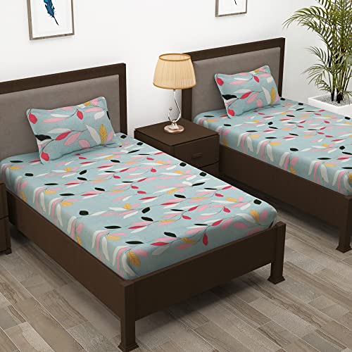 Image of Story@Home 210 TC Spark Collection Single Bedsheet Cotton Combo with 2 Pillow Covers | Grey & Peach | Floral (Bedsheet : 145 X 225 cm & Pillow Cover : 40 X 60 cm)
