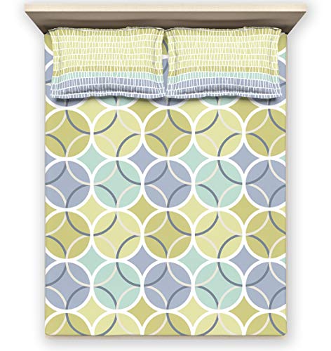 Image of DDECOR - Sphere 100% Cotton Fitted Bedsheet with 2 Pillow Covers, King Size, Multi